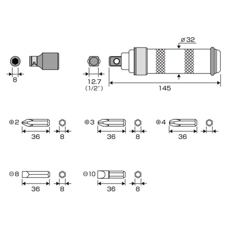 Bộ tô vít đóng đầu 1/2" ANEX No.1901