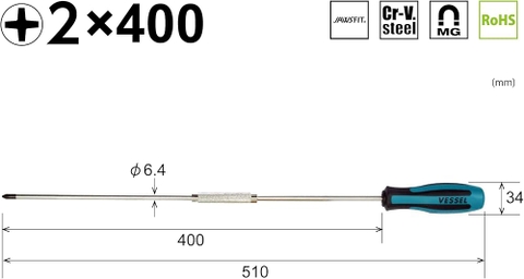 Tô vít 4 cạnh siêu dài VESSEL No.900+2x400