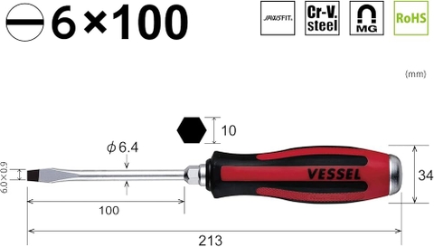 Tô vít đóng 2 cạnh VESSEL No.930-6x100