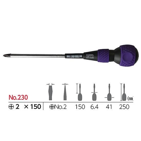 Tô vít đóng 4 cạnh cán tròn VESSEL 230+2x150