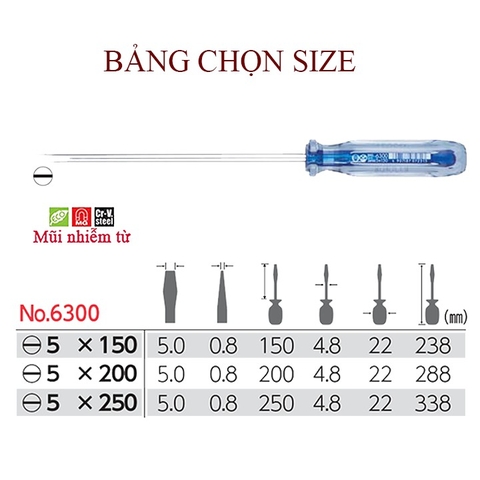 Tô vít 2 cạnh cán trong VESSEL No.6300-5x250 (loại thân dài)