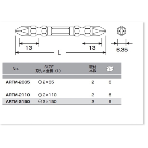 Vỉ 2 mũi vít 2 đầu có từ tính ANEX ARTM-2150