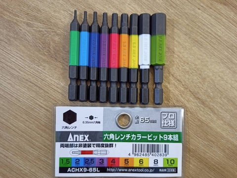 Vỉ 9 mũi vít đầu lục giác  ANEX ACHX9-65L