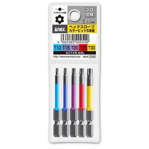 Vỉ 5 mũi vít sao lỗ 5 cái  ANEX ACTX5-65L