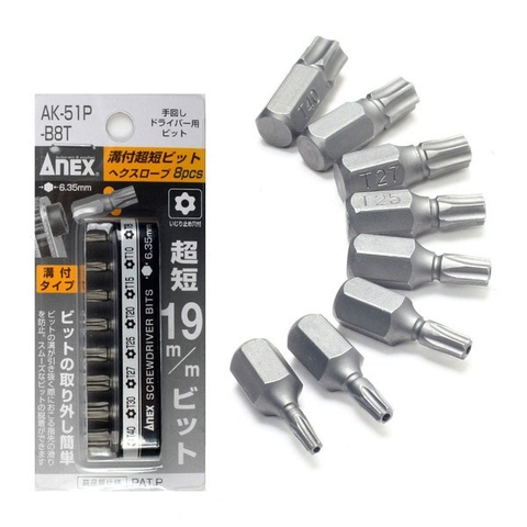 Bộ 8 mũi vít hoa thị lỗ  ANEX AK-51P-B8T