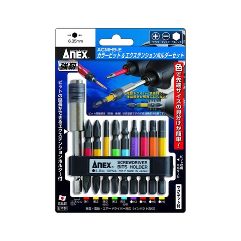 Vỉ 9 Mũi vặn vít và Đầu nối vít ANEX ACMH9-E