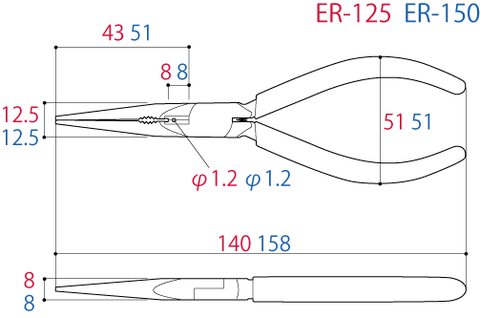 Kìm nhọn mũi dài 150mm (điện tử) TSUNODA ER-150