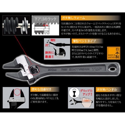 Mỏ lết thường miệng siêu mỏng TOP KOGYO HT-200B (Japan)