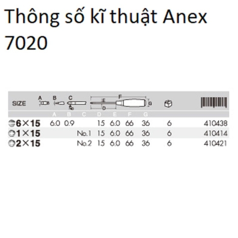 Tô vít ngắn4 cạnh có từ tính ANEX No.7020+1x15