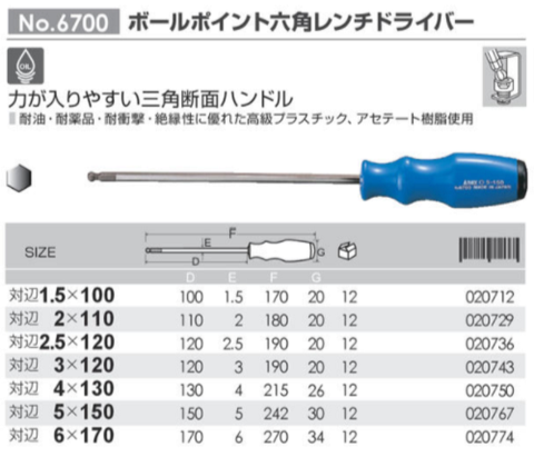 Tô vít lục giác đầu bi ANEX No.6700-B6x170