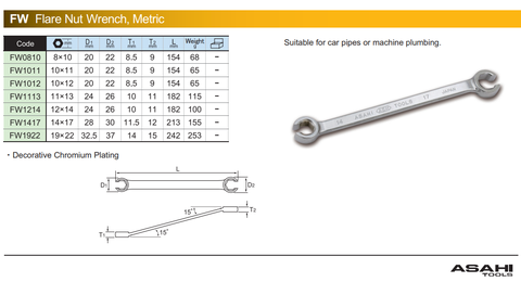 Cờ lê tháo ống dầu 11x13mm  ASAHI FW1113