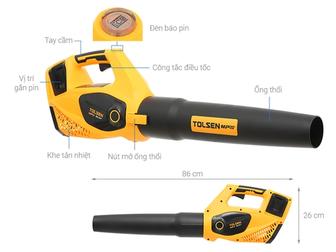 THÂN MÁY THÔI PIN 20V (ĐỘNG CƠ KHÔNG CHỔI THAN) TOLSEN 87340