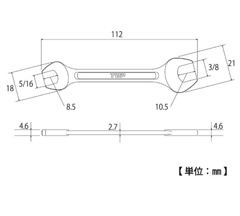 Cờ lê 2 đầu miệng hệ inch 5/16 inch và 3/8 inch Top Kogyo LI-10x12 (Japan)