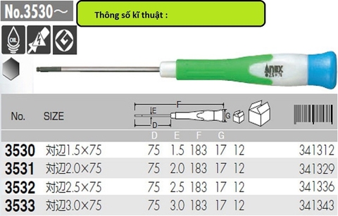 Tô vít lục giác mini  ANEX No.3531 H2x75