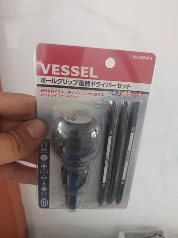 Bộ tô vít cán tròn 3 mũi vít đổi đầu VESSEL 220W-3