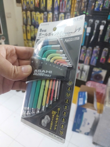 Bộ lục giác bi ngắn hệ mét 9 chi tiết, 1.5-10mm,  ASAHI AZUS910