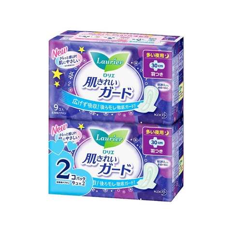 Băng vệ sinh Kao Laurie ban đêm có cánh gói 9 miếng - Pack 2 gói