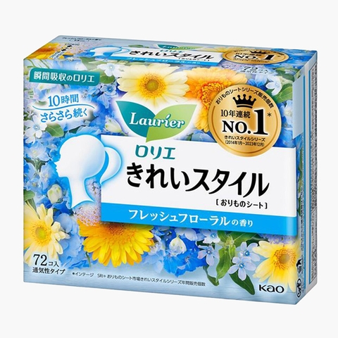 Băng vệ sinh Kao Laurie hàng ngày 72 miếng (5 mùi hương) (Xanh - Hương hoa)
