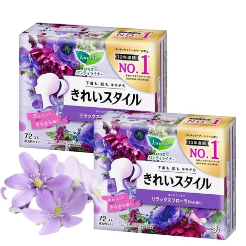 Băng vệ sinh Kao Laurie hàng ngày 72 miếng (5 mùi hương) (Cam - Hoa quả) (Tím - Hương hoa)