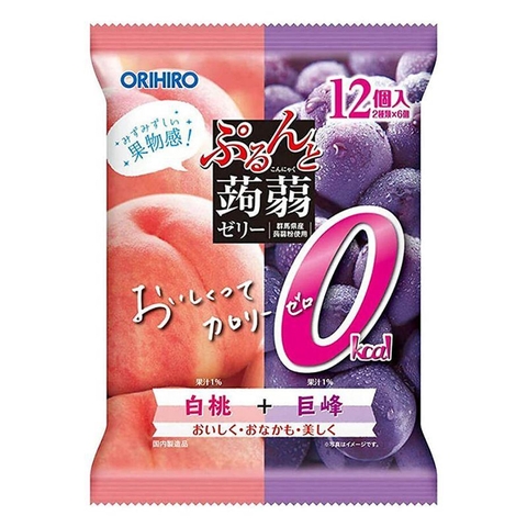 Thạch Orihiro mix 2 vị hoa quả 12 chiếc x 18g (nhiều vị) (Đào & Nho tím)
