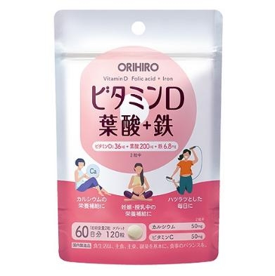 Viên uống bổ sung vitamin D axit folic sắt Orihiro 120 viên
