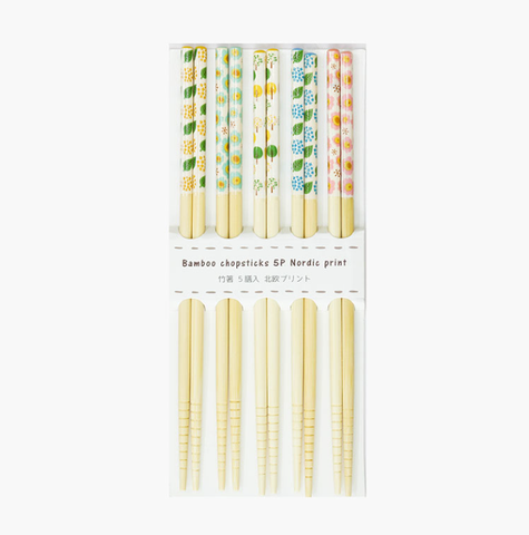 Set 5 đôi đũa gỗ mẫu hoa lá 22.5cm