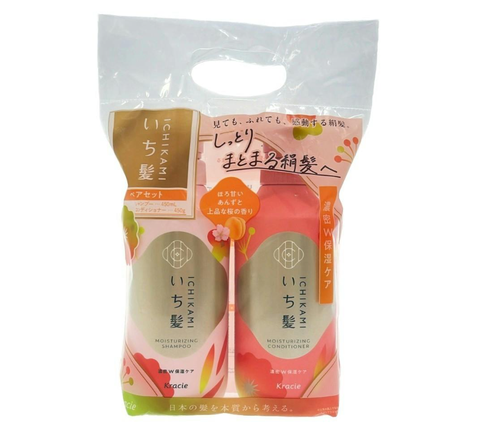 Dầu gội xả Ichikami Kracie chai 480ml mẫu mới (túi nylon set 2) (Cam - Dưỡng ẩm, phục hồi hư tổn)
