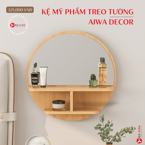 Kệ mỹ phẩm, gương treo tường bằng gỗ Aiwa Decor