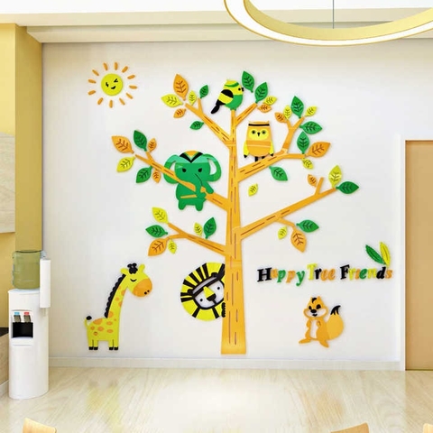 Decor tường động vật cây rừng cho bé