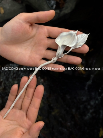 Trâm cài tóc bạc ta hoa Rum thủ công