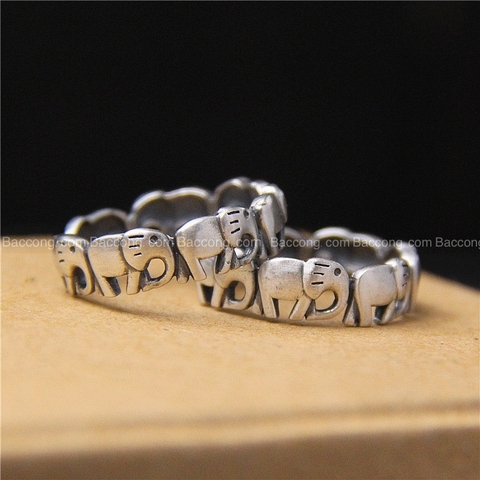 Nhẫn bạc đàn voi elephant