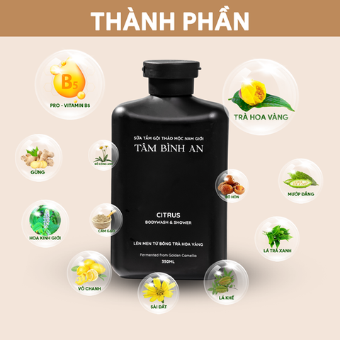 Thành phần sữa tắm gội thảo mộc 2 in 1 cho nam giới Tâm Bình An
