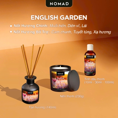Bộ Tán Hương Que Mây Nomad Reed Diffuser 140ml - English Garden