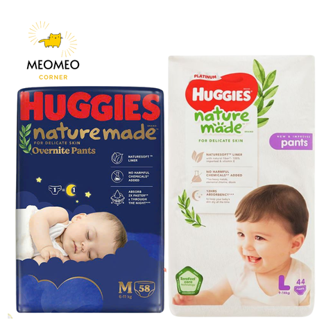 Tã / bỉm quần / dán Huggies Platinum Nature Made NB60 / S82 / M65 M54 / L44 L54 / XL44 XL36