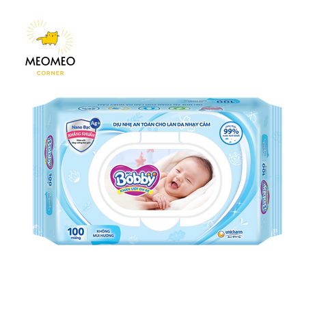 Khăn ướt Bobby không mùi 100 tờ