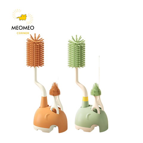 Cọ rửa bình sữa silicon cao cấp có đế phơi [Tay cầm xoay 360 độ]