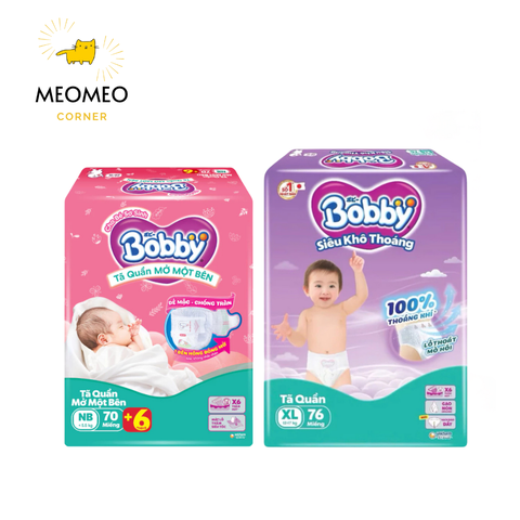Tã / bỉm quần Mở Một Bên Bobby thiết kế dễ mặc cho bé sơ sinh NB-S / Bỉm quần siêu khô thoáng Bobby Ultra+ Gạo Non M L XL XXL