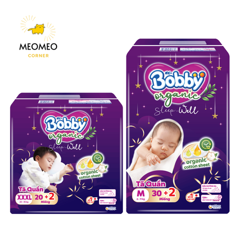 Tã Quần Bobby Organic Sleepwell – Tã quần cao cấp ban đêm - Dịu nhẹ, khô thoáng M / L / XL / XXL / 2XL / 3XL