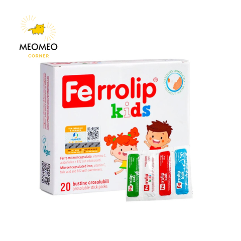 Sắt bao vi nang Ferrolip Kids cho bé từ 1 tuổi hộp 20 gói