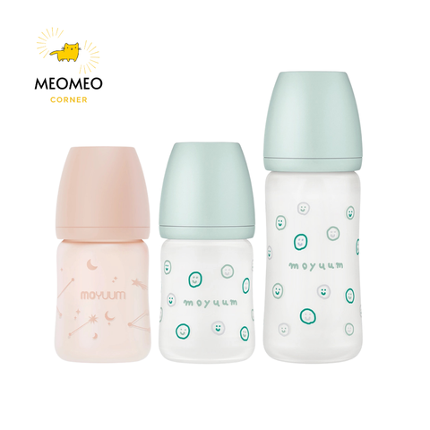 Bình sữa Moyuum thuỷ tinh tráng Silicone