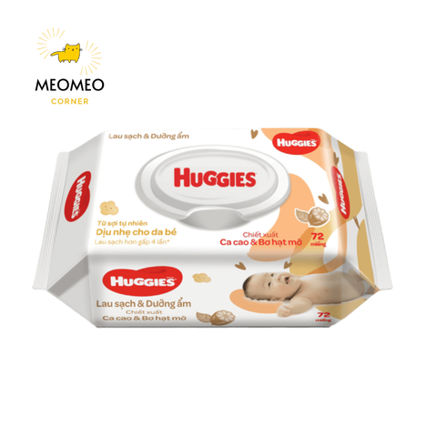 Khăn giấy ướt Huggies cho bé chiết xuất cacao & bơ hạt mỡ 72 Tờ