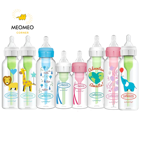 Bình sữa Dr. Brown cổ hẹp 120ml/250ml [Tuỳ Chọn Núm]