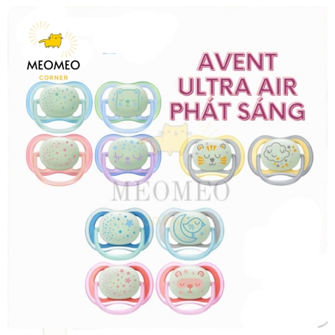 Ti giả / ty giả ngậm Avent Ultra Air dạ quang / phát sáng / phản quang cho bé