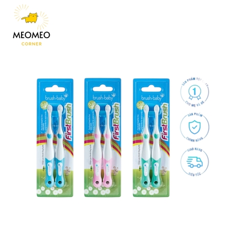 Bộ 2 bàn chải đánh răng Brush-Baby với lông bàn chải mềm mại cho bé giai đoạn 1 (0-18 tháng)
