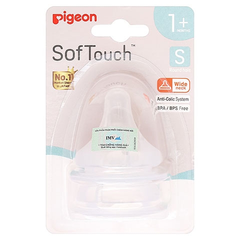 QT Bộ 2 núm ti Pigeon siêu mềm Plus WN3 cổ rộng