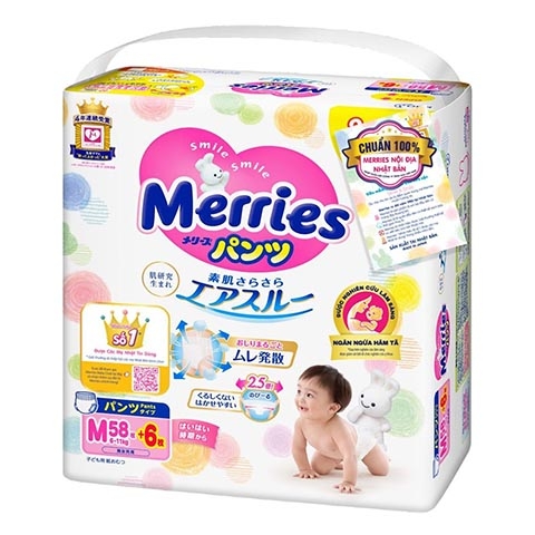Bỉm - Tã quần Merries size M 58+6