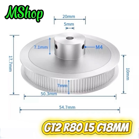 Pully nhôm GT2 80 Răng - Bánh răng GT2