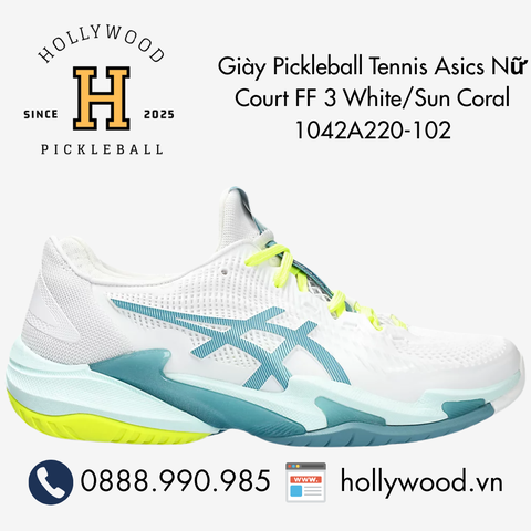 Giày Tennis Pickleball Asics Nữ Court FF 3 White/Sun Coral 1042A220-102