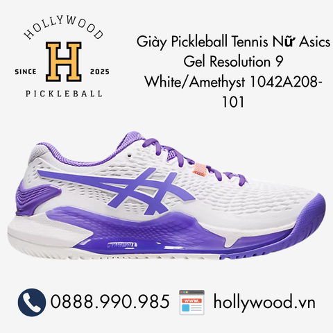 Giày Tennis Pickleball Nữ Asics Gel Resolution 9 White/Amethyst 1042A208-101