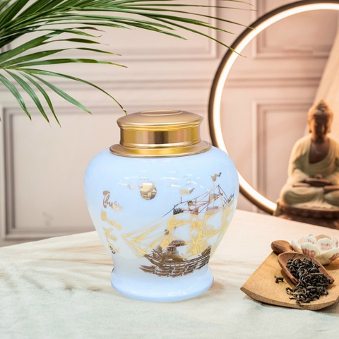 Hũ đựng trà men trắng thuận buồm